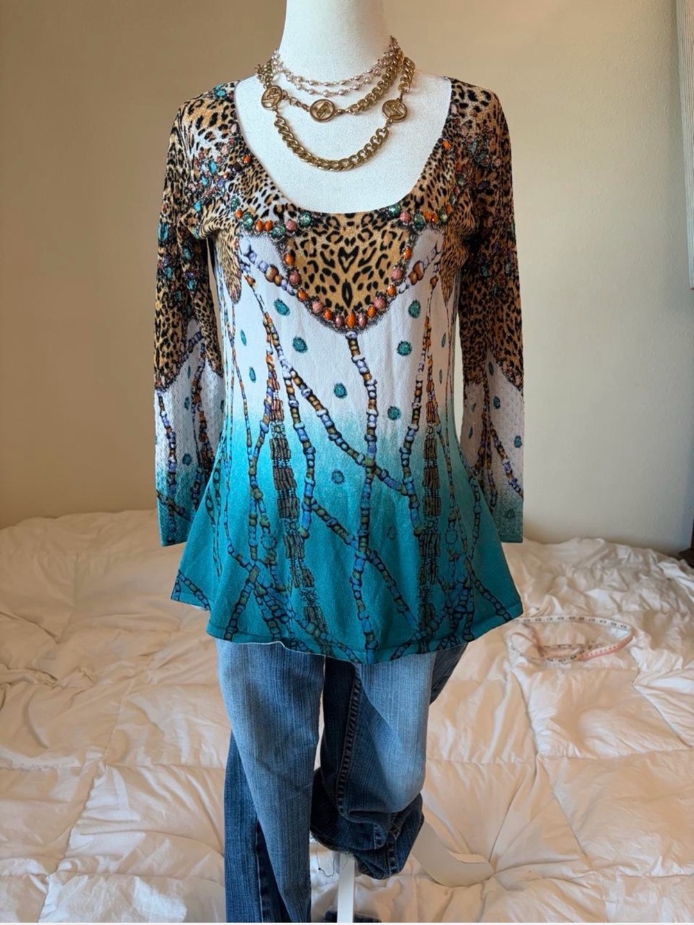 Luxurious Alberto Makali Embellished Unique Women’s Blouse Size M
